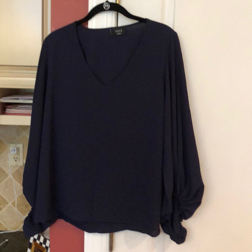 VICI Navy Balloon Sleeve Blouse
